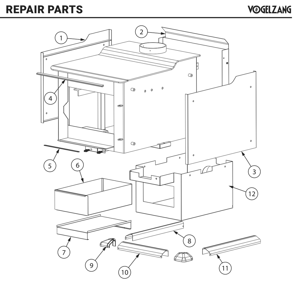 Repair Parts 1 Diagram and Parts List for VG3200-P  US Stove Company Heating Stove